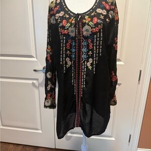 Johnny Was Black Top with Multicolor Embroidery